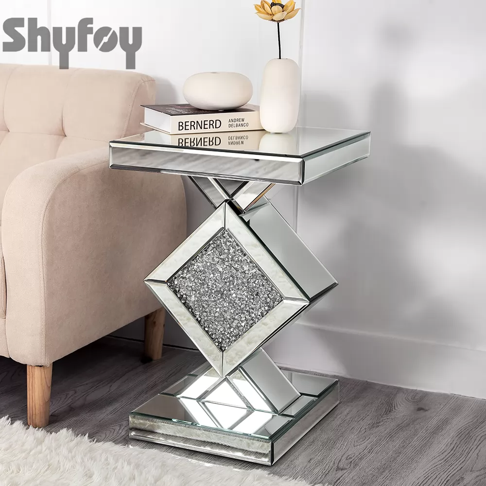 Mirrored  Large Crushed Diamante's Crystals Side Table Telephone table 35x35x66 