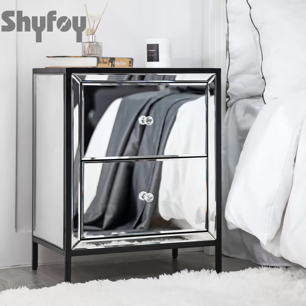 SHYFOY Mirrored Bedside Table Nightstand with 2 Drawers / SF-BT014
