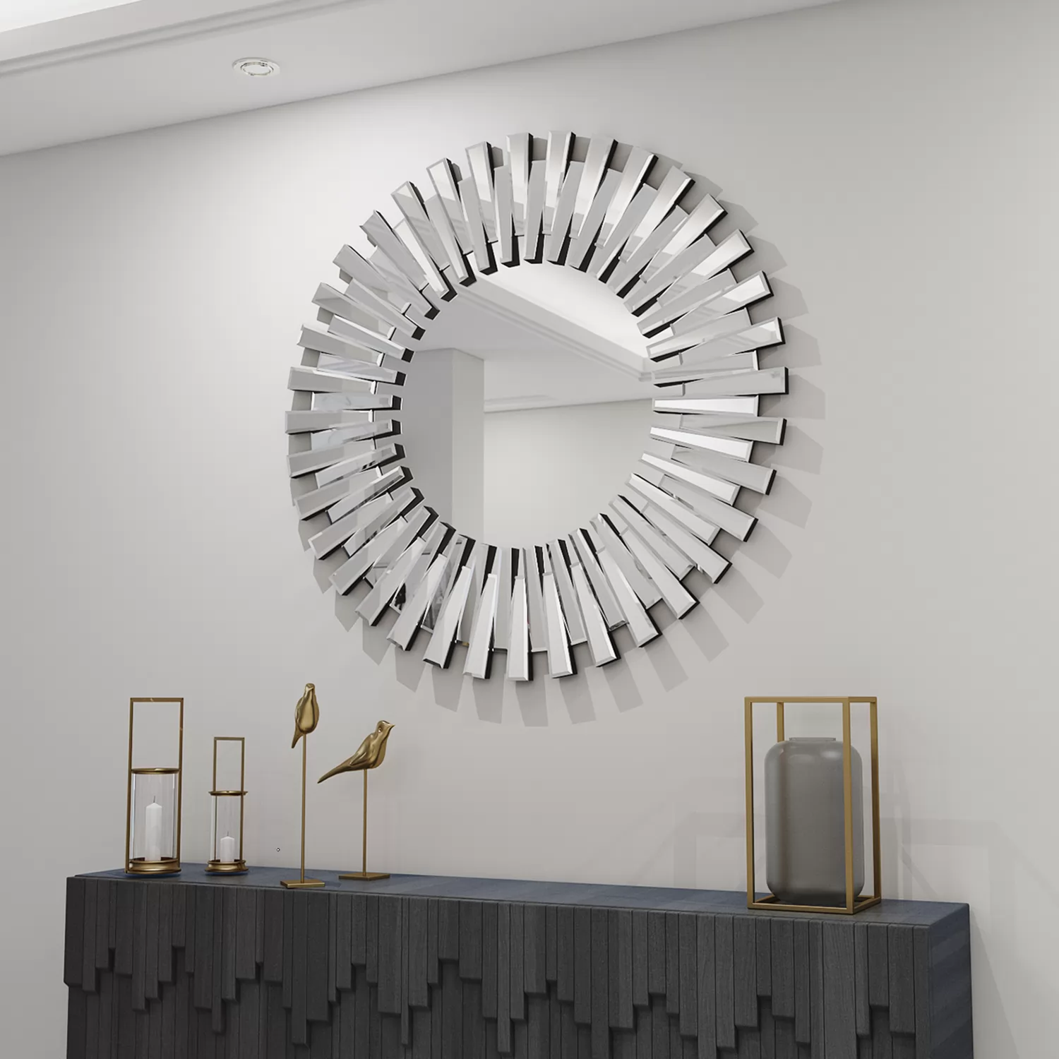 SHYFOY Wall Mirror for Wall Decor, 31.5'' Circular Decorative Statement Wall Mirror for Entryway, Hallway, Bedroom, Living room / SF-WM002