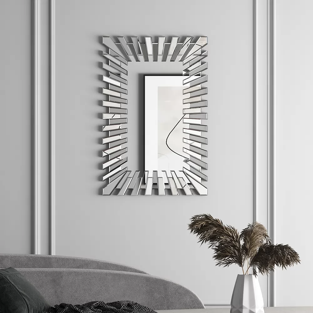 Starburst Silver Rectangular Decor Glass Mirror / SF-WM030