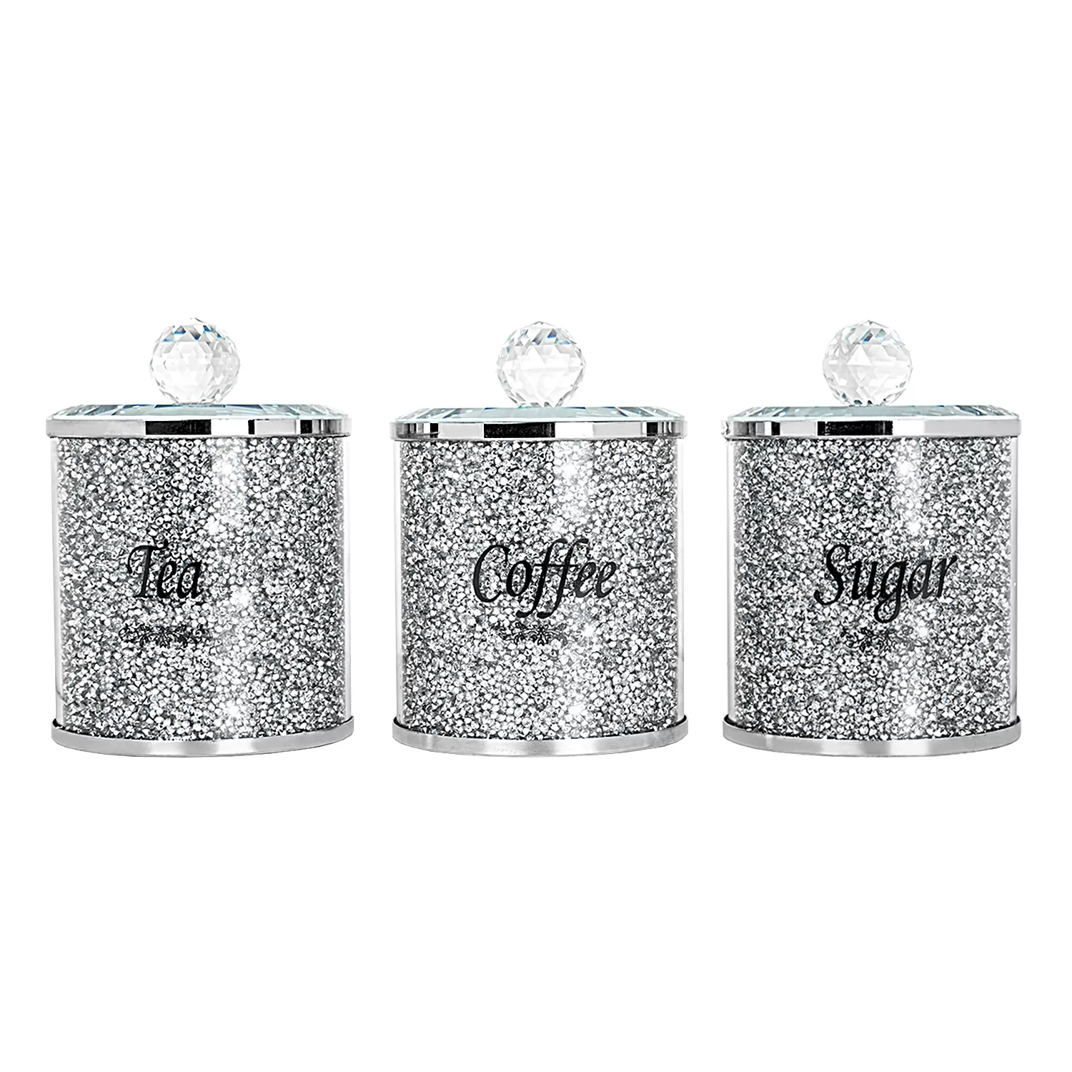 Sparkling Crushed Diamond Silver Glass Coffee Jars Set / SF-MP006