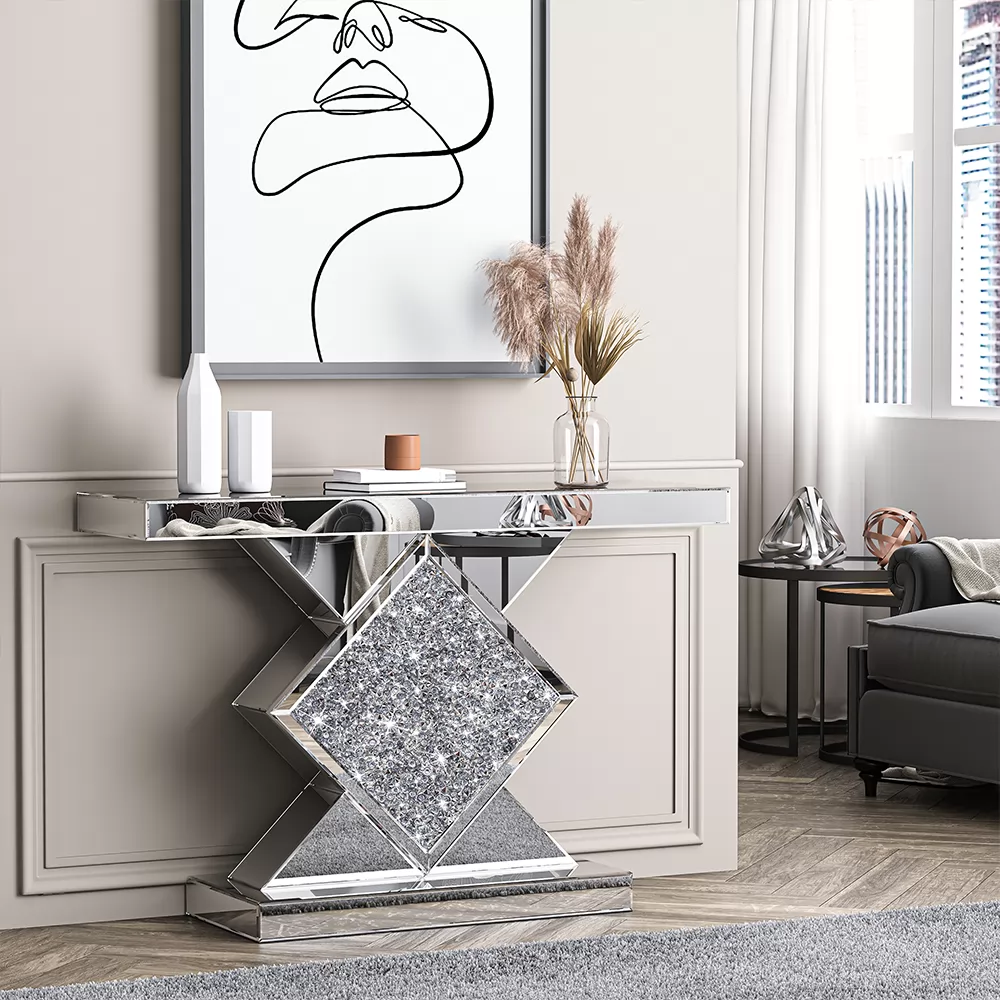SHYFOY Crushed Diamond Mirrored Console Table / SF-CT012