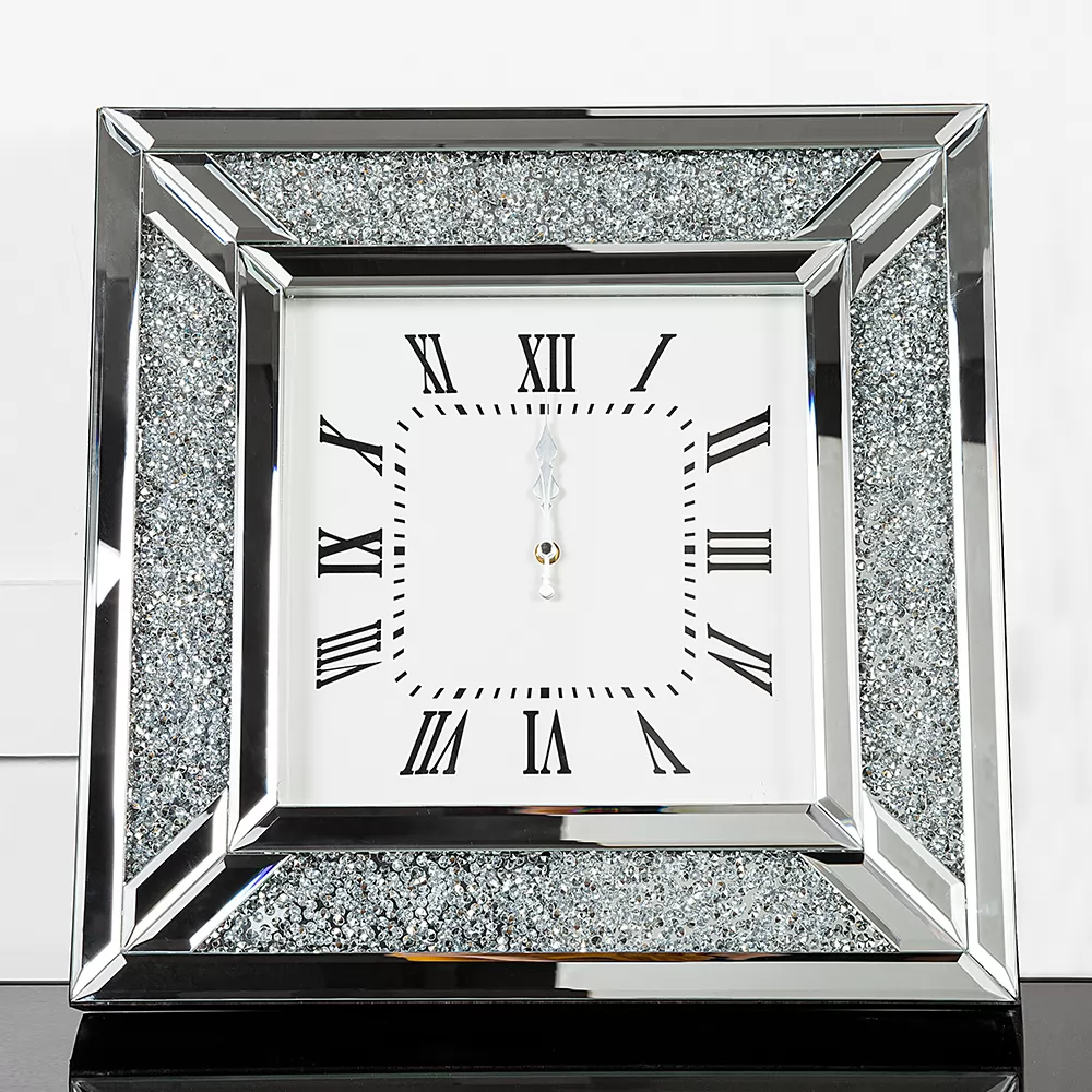 SHYFOY Glass Mirror Wall Clock fill with Sparkly Crushed Diamond / SF-MC039