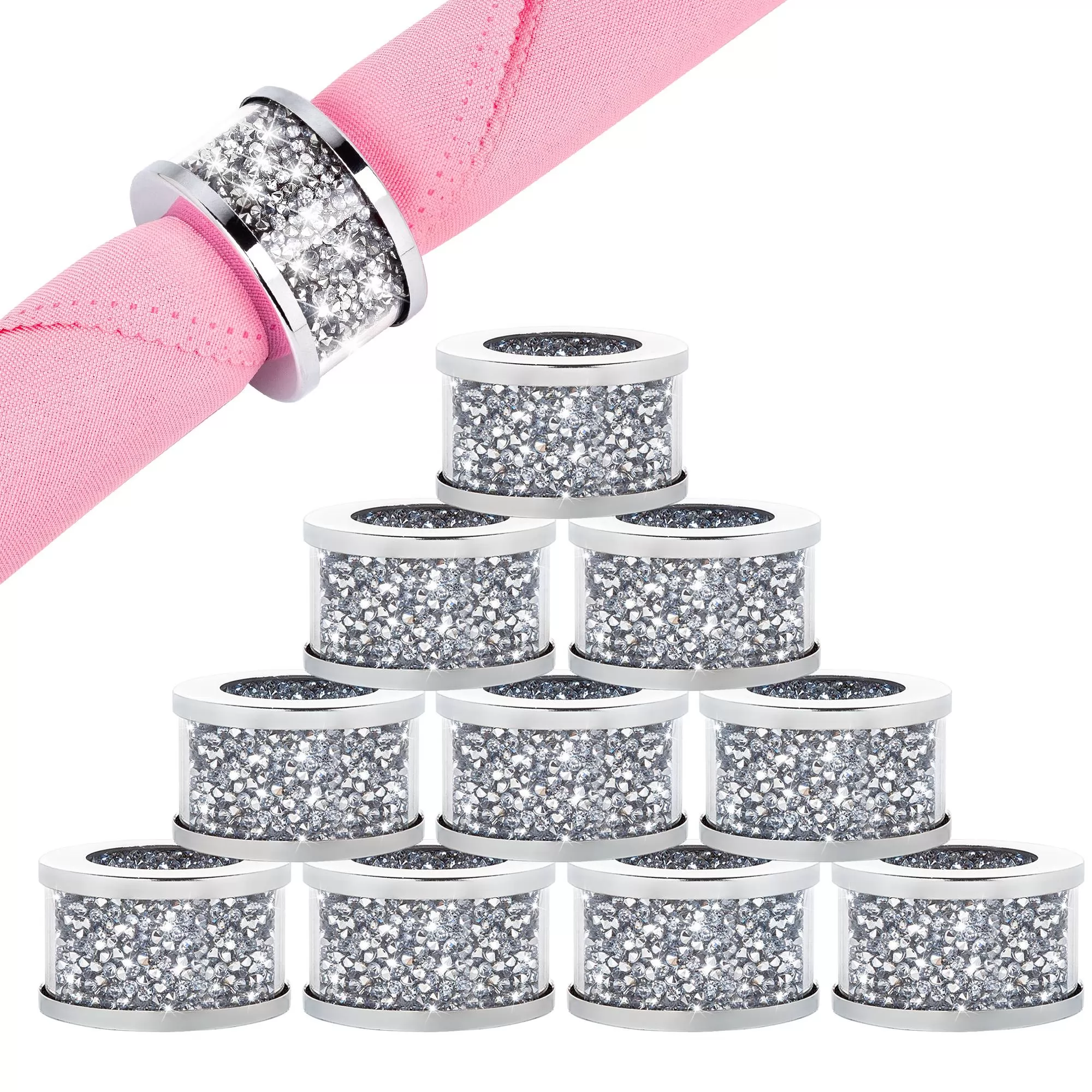 SHYFOY Napkin Rings Silver Set of 10, Bling Cloth Holder Full of Crushed Diamond for Dinner Party, Wedding, Easter, Holiday, Christmas, Thanksgiving,G