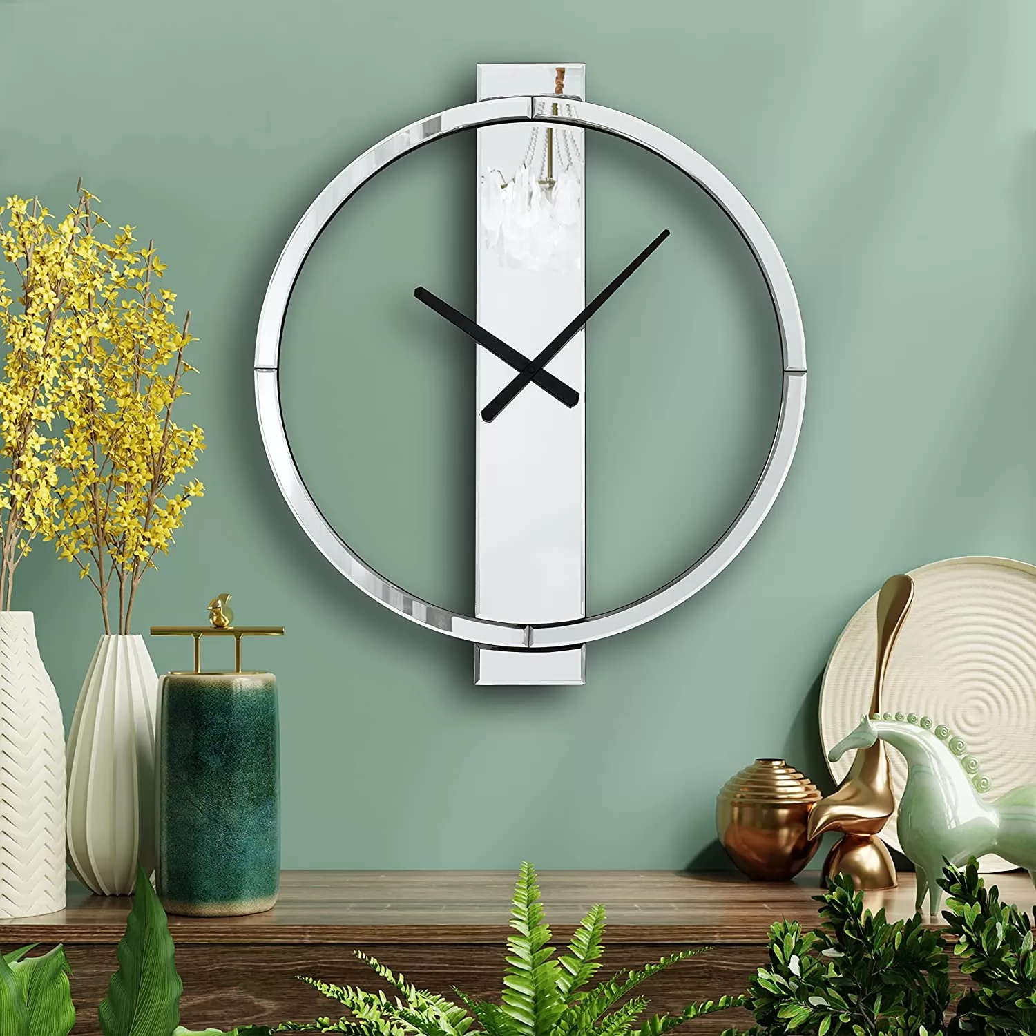 SHYFOY Wall Clock Decorative Large Clock Living Room Decor - 23" All Mirror Glass Finish Big Modern Clock for Wall Round Wall Decor for Office Bedroom