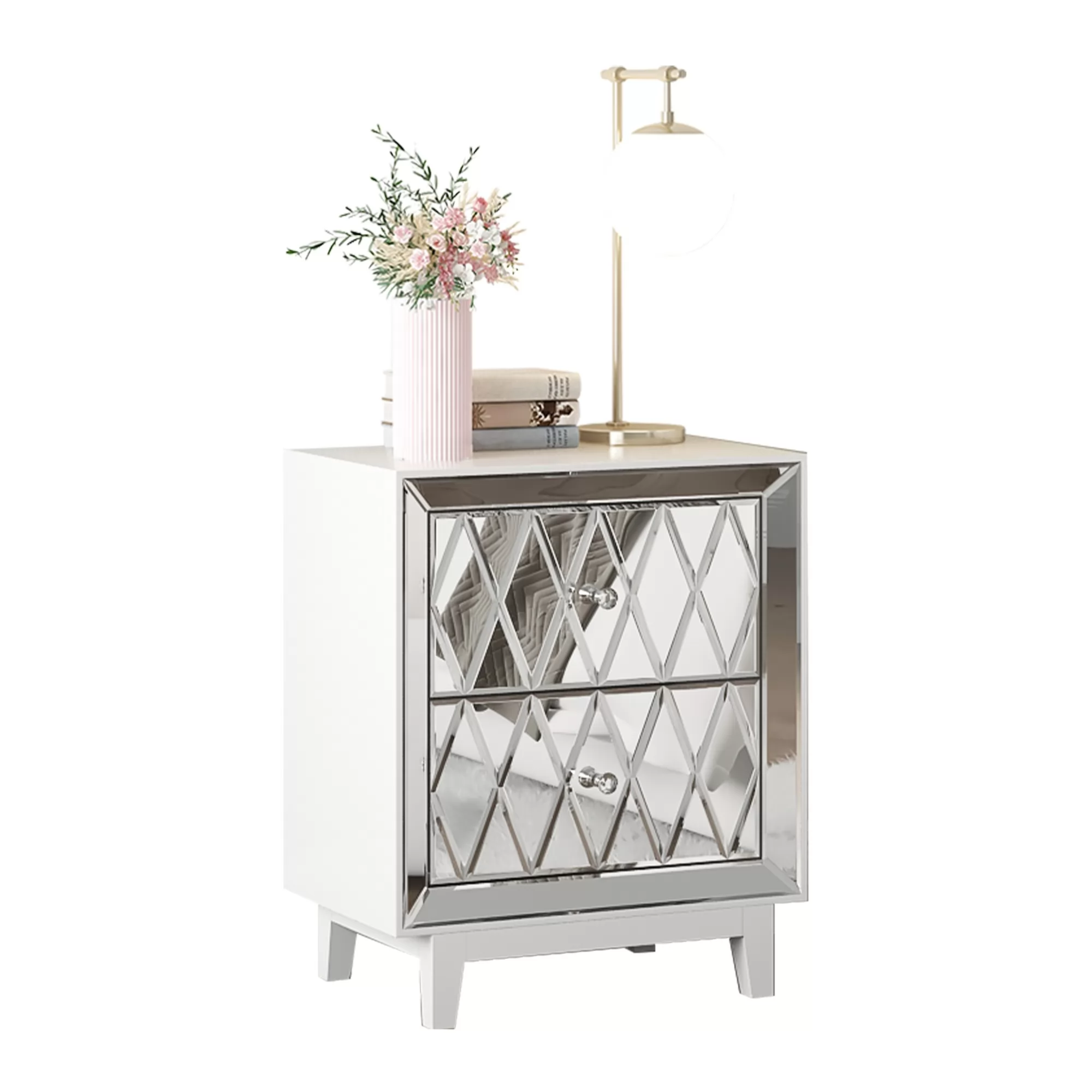 Toby 22" 2-Drawers Pattern Mirror Glass Nightstand